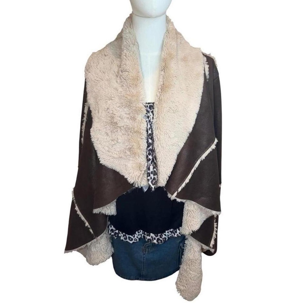 Vintage Y2K brown faux shearling draped waterfall jacket